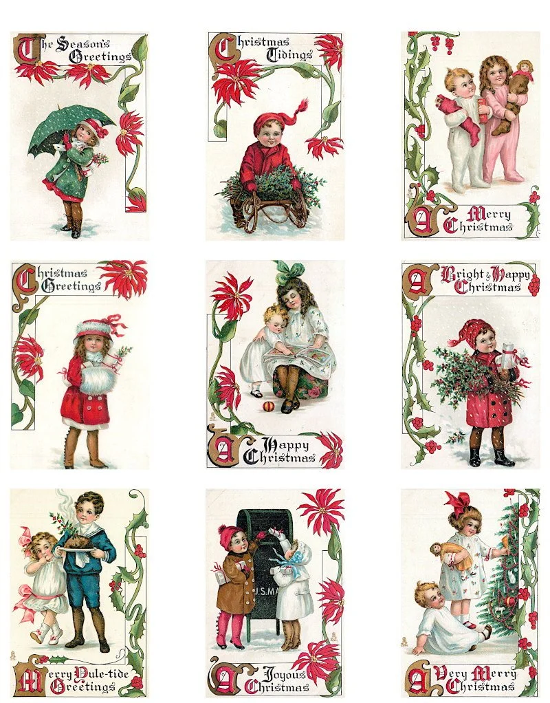 free vintage christmas printables – kids on holiday postcards for